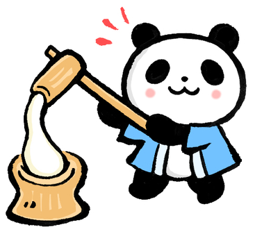 Panda with mochi, panda, pounding mochi, hand drawn, JPG and PNG