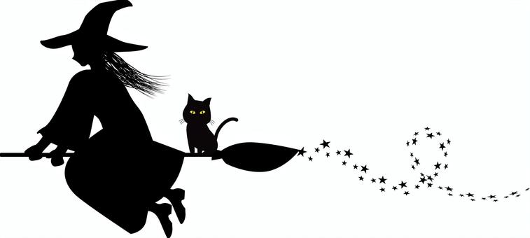 魔法使い黒猫 魔法使い,黒猫,かわいい,魔女,飛ぶ,箒,またがる,女性,メルヘンのイラスト素材