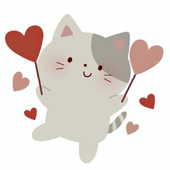 ハートステッキを持った猫 猫,バレンタイン,ハート,ステッキ,好き,推し活,動物,絵本,可愛い,ゆるいのイラスト素材