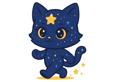 星空を歩くネコ 星空を歩くネコ ネコ,猫,キャラクター,かわいい,星空,星,宇宙,夜空,イラスト,ファンタジーのイラスト素材