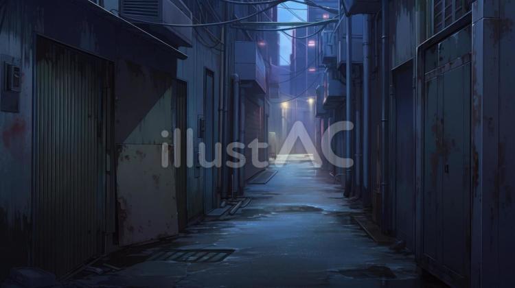 夜の路地裏_2 背景,路地,裏路地のイラスト素材