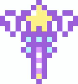 ドット絵の魔法少女風ステッキ(星) 魔法少女,魔法,武器,杖,ステッキ,ロッド,星,スター,天使,羽根のイラスト素材