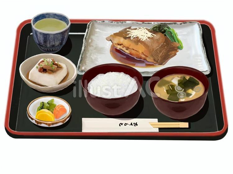 カレイの煮つけ定食Ⅱ（お盆付き） かれい,カレイ,煮つけのイラスト素材