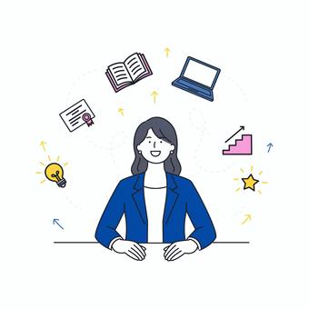 スキル向上を目指す男性ビジネスウーマン スキル向上を目指す男性ビジネスウーマン 人物,女性,ビジネス,スーツ,笑顔,成長,学習,資格,勉強,努力のイラスト素材