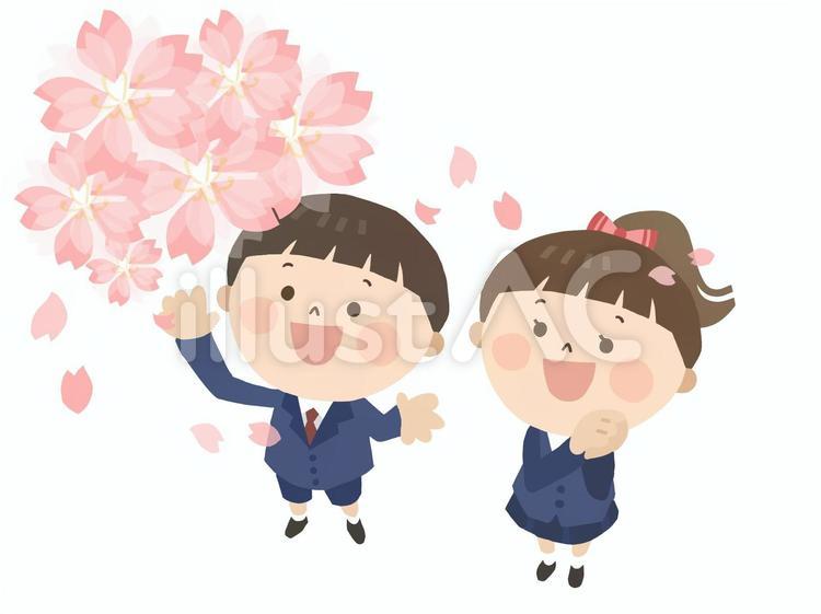 桜と子ども　２ 桜,さくら,こどものイラスト素材