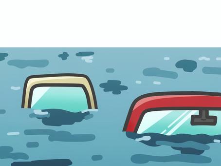 水没した車 水没,災害,洪水,車,沈む,氾濫,大雨,水害,自然災害,天災のイラスト素材