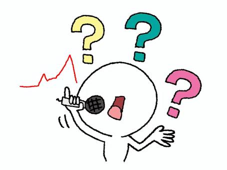 歌いながら考えるシルエット シルエット,はてな,考える,歌う,マイク,pop調,手描き,挿絵,ワンポイント,素材のイラスト素材