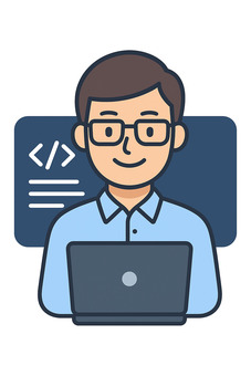 フラットデザインの笑顔の開発者アイコン web開発者,エンジニア,プログラマー,アイコン,フラットデザイン,シンプル,笑顔,男性,メガネ,パソコンのイラスト素材
