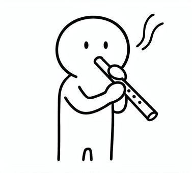 尺八を吹いている棒人間 尺八,縦笛,和楽器,吹く,線画,キャラクター,手描き,手書き,イラスト,挿し絵のイラスト素材
