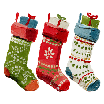 手描きのクリスマス靴下のイラスト クリスマス,靴下,プレゼント,オーナメント,飾り,手描き,絵の具風,厚塗り,カラフル,かわいいのイラスト素材