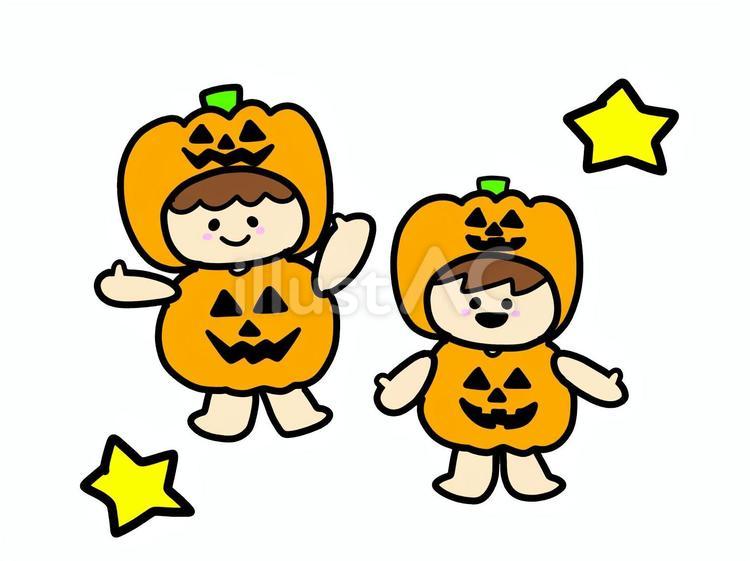 かぼちゃの仮装のこどもたち ハロウィン かぼちゃ,仮装,ハロウィンのイラスト素材