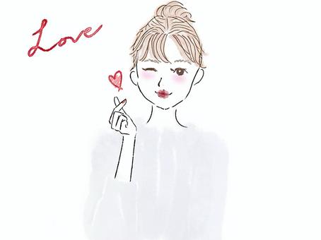 指ハートでファンサするウィンク女性 女性,ハート,指,ウィンク,アイドル,ファンサ,推し,love,好き,愛のイラスト素材