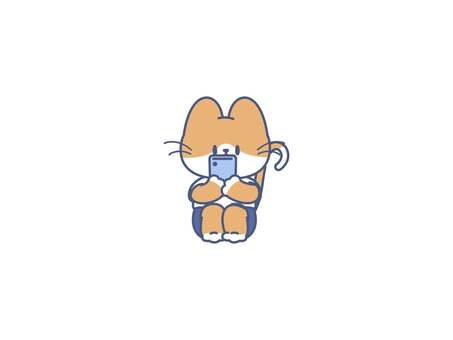 スマホいじる 座る,三角座り,ねこ,スマホ,見るのイラスト素材