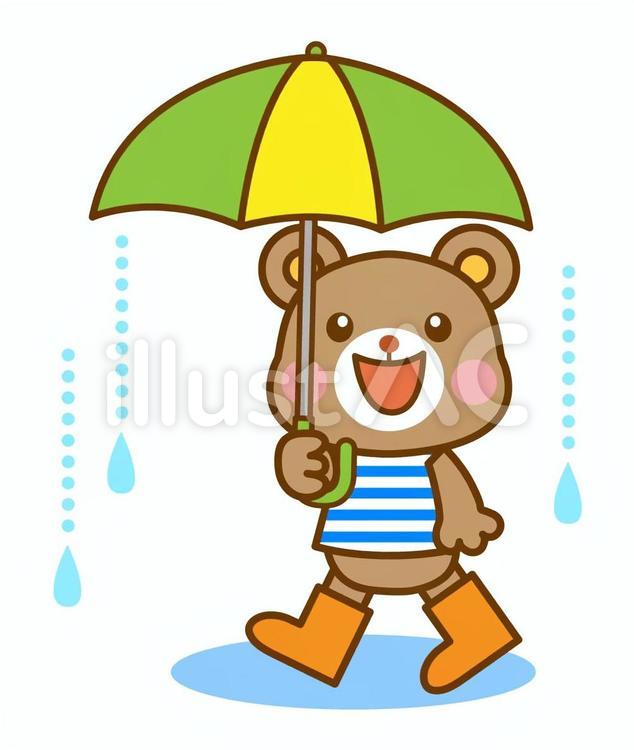 傘　雨　長靴　くま 雨,傘,梅雨のイラスト素材