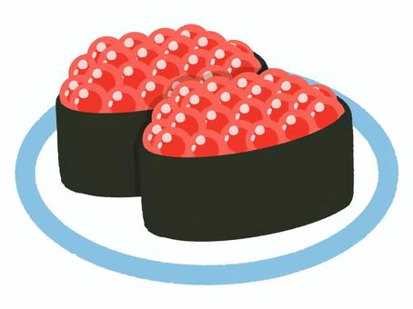 寿司(いくら軍艦02) 寿司(いくら軍艦02) いくら,寿司,軍艦,海苔,食べ物,和食,日本食,皿,回転寿司のイラスト素材