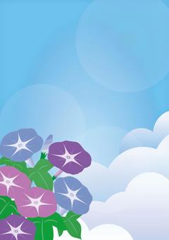 朝顔と夏の空2 空,夏,朝顔,雲,入道雲,花,つぼみ,青空,夏休み,背景のイラスト素材