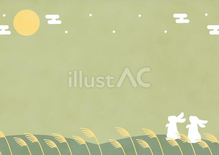 お月見の月と十五夜のうさぎ、水彩グリーン お月見,月見,秋のイラスト素材