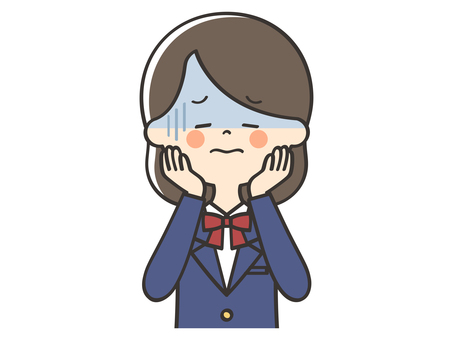 ショックを受ける女子学生 困る,不安,悩む,落ち込む,不調,ガーン,ショック,失敗,緊張,心配のイラスト素材