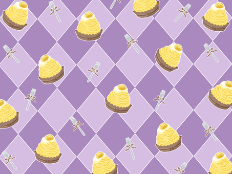 モンブラン（紫）背景 モンブラン,ケーキ,洋菓子,デザート,スイーツ,栗,フォーク,リボン,チェック柄,背景のイラスト素材