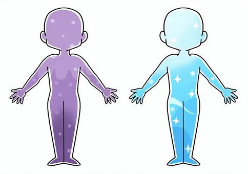 毒素が溜まった体、綺麗になった体 毒素,毒,汚染,汚い,浄化,デトックス,解毒,清潔,人,人体のイラスト素材