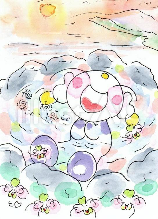 かわいいおじぞうさんの温泉 おじぞうさん,かわいい,笑顔のイラスト素材