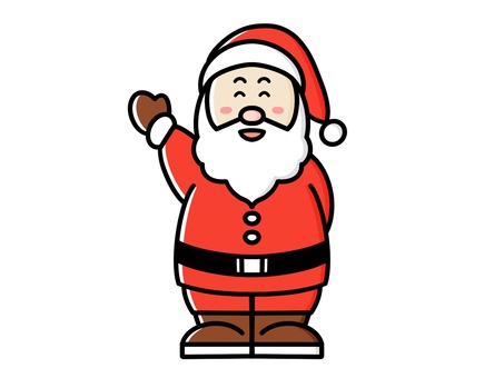 クリスマスの笑顔のサンタ　片手上げ サンタクロース,クリスマス,サンタ,12月,冬,帽子,サンタさん,バイバイ,ゆるかわ,かわいいのイラスト素材
