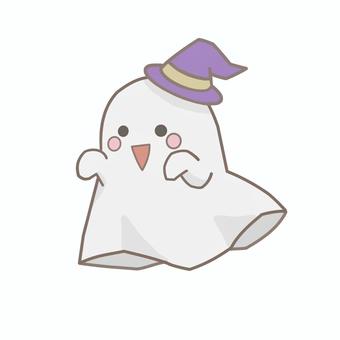 とんがり帽子おばけ 生き物,おばけ,ハロウィン,秋,白,顔,ほっぺ,手,とんがり帽子,紫のイラスト素材