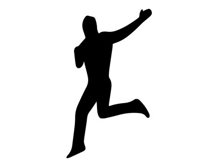 ジャンプをする男性のシルエット ジャンプ,男性,飛び跳ねる,全身,手描き,シルエット,黒のイラスト素材