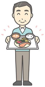  ニット中年男性-393-全身 食事,おじさん,男性,中年,お父さん,パパ,シニア,ミドルエイジ,人物,かわいいのイラスト素材