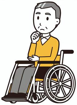  ニット中年男性(黄)-304-全身 車いす,おじさん,男性,中年,お父さん,パパ,シニア,ミドルエイジ,人物,かわいいのイラスト素材