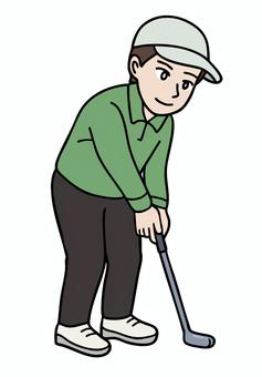 ゴルフをする男性・パターショット2 男性,パターゴルフ,ナイスショット,40代,30代,人物,ゴルフ,ゴルフ場,グランドゴルフ,スポーツのイラスト素材