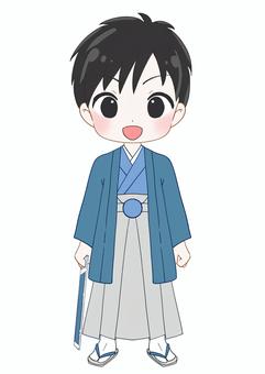 七五三のかわいい男の子のイラスト 七五三,三歳,五歳,かわいい,男の子,千歳飴,お祝い,袴,袴着,和装のイラスト素材
