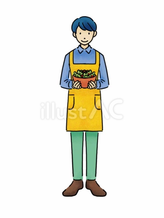 サラダを持っている男性 手描き,イラスト,シンプルのイラスト素材