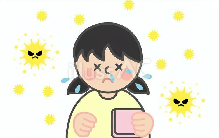 アレルギー物質と症状が出ている子供 子供,女の子,上半身のイラスト素材