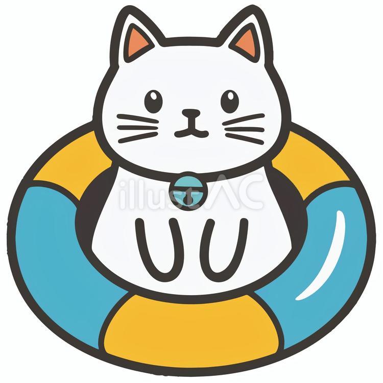 水泳中の猫と浮き輪 猫,浮き輪,かわいいのイラスト素材