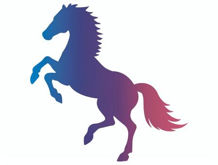 午 馬,シルエット,グラデーション,動物,競馬,牧場,たてがみ,しっぽ,名馬,騎馬のイラスト素材