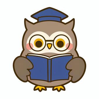 本を読むフクロウ先生 フクロウ,先生,博士,キャラクター,本,読書,動物,鳥,かわいいのイラスト素材