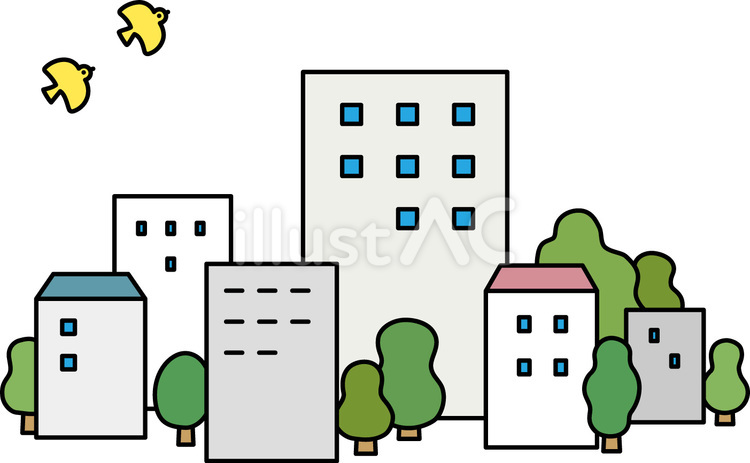ビルと住宅 まちなみ,風景,景色のイラスト素材