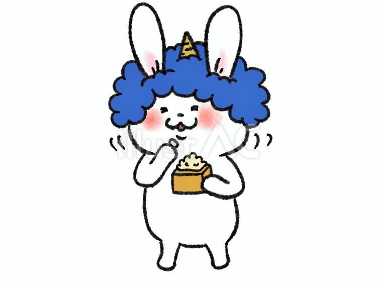 青鬼のコスプレで豆を食べるうさぎさん 兎,うさぎさん,節分のイラスト素材
