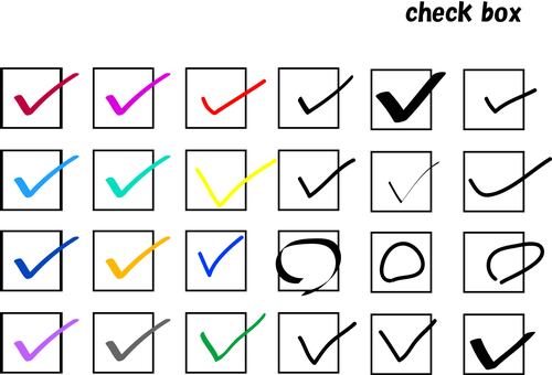 カラフルチェックボックスとマークのセット チェックボックス,チェックマーク,チェック,ボックス,選択,確認,完了,ok,yes,承認のイラスト素材