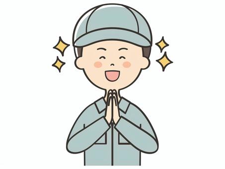 感激する男性作業員 感激する男性作業員 感謝,感動,感激,素敵,ワクワク,ありがとう,お礼,嬉しい,喜び,笑顔のイラスト素材