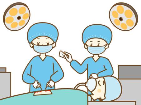 手術中2 手術,手術中,執刀,執刀医,担当医,オペナース,手術着,マスク,酸素マスク,患者のイラスト素材