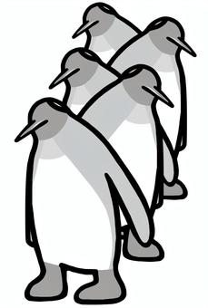 首をかしげるキングペンギン　5羽　グレー キングペンギン,オウサマペンギン,ペンギン,鳥,黒,白,グレー,水族館,動物,首のイラスト素材