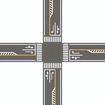 交差点 道路,ゼブラゾーン,指定方向外進行禁止,右折,横断歩道,右折レーン,標示,道路標示,交通,俯瞰のイラスト素材