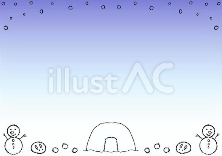 雪だるま枠 雪だるま,雪兎,かまくらのイラスト素材