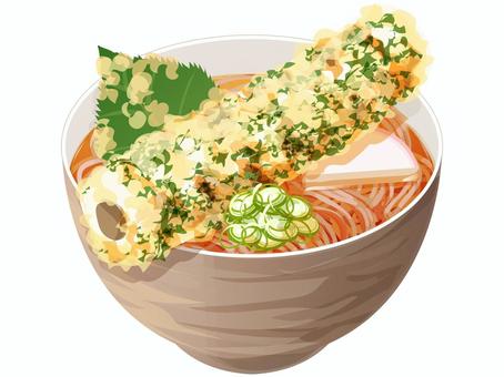 ちくわの磯辺揚げそば1 そば,磯辺揚げ,ちくわ,麺類,料理,食べ物,和食,ネギ,かまぼこ,大葉のイラスト素材