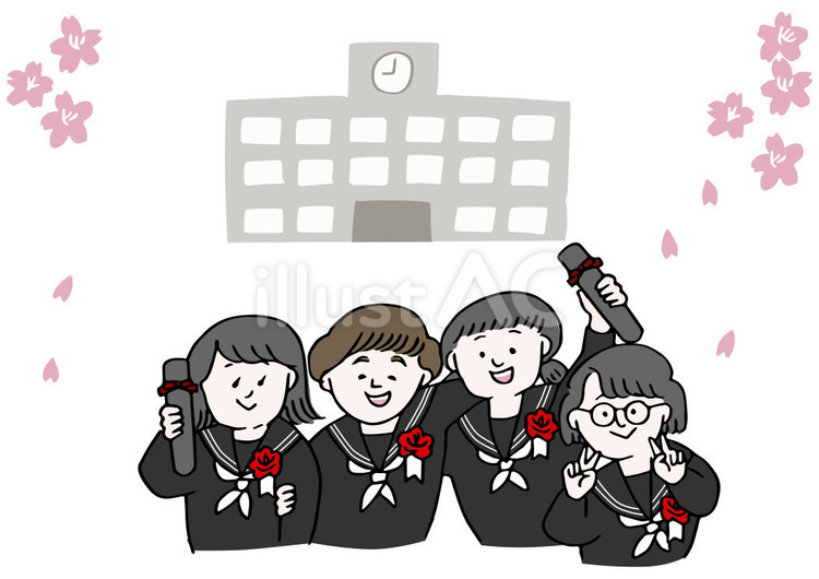 仲良しグループの女子卒業生 人物,学生,卒業のイラスト素材
