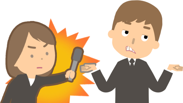 説明責任を果たさない男性 説明,責任,アカウンタビリティ,答えない,取り合わない,無視,のらりくらり,知らんぷり,取材,会見のイラスト素材