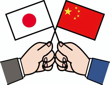 国旗持つ-中国 国旗,持つ,手,中国,日本,アジア,国際,外国,外交,友好のイラスト素材