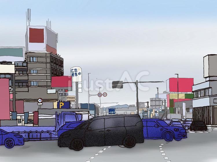 交差点の景色 交差点,看板,信号機のイラスト素材